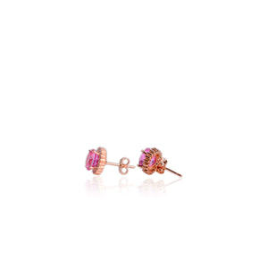 8 mm. Round Cut Pink Brazilian Mystic Topaz with Cz Accents Earrings