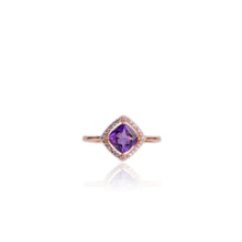 Load image into Gallery viewer, 7 mm. Cushion Cut Purple Uruguayan Amethyst with Cz Halo Ring
