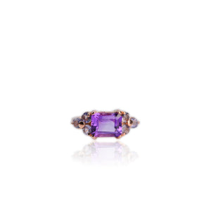7 x 9 mm. Octagon Cut Purple Brazilian Amethyst and Iolite Cluster Ring