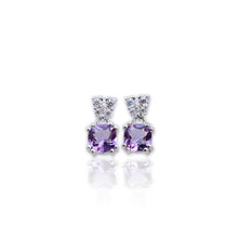 Load image into Gallery viewer, 6 mm. Cushion Cut Purple Brazilian Amethyst with Cz Accents Drop Earrings
