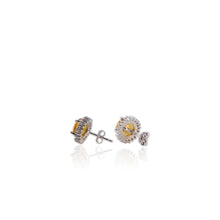 Load image into Gallery viewer, 8 mm. Round Cut Yellow Brazilian Citrine with Cz Accents Earrings
