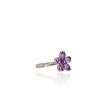 Load image into Gallery viewer, 4 x 6 mm. Pear Cut Purple Brazilian Amethyst with Cz Band Ring
