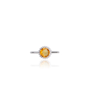 7 mm. Round Cut Yellow Brazilian Citrine with Cz Accents Ring