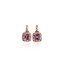Load image into Gallery viewer, 4 mm. Square Cut Purple Brazilian Amethyst with Cz Halo Earrings
