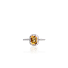 Load image into Gallery viewer, 5 x 7 mm. Octagon Cut Yellow Brazilian Citrine with Cz Halo Ring
