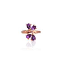 Load image into Gallery viewer, 4 x 6 mm. Pear Cut Purple Brazilian Amethyst Cluster Ring
