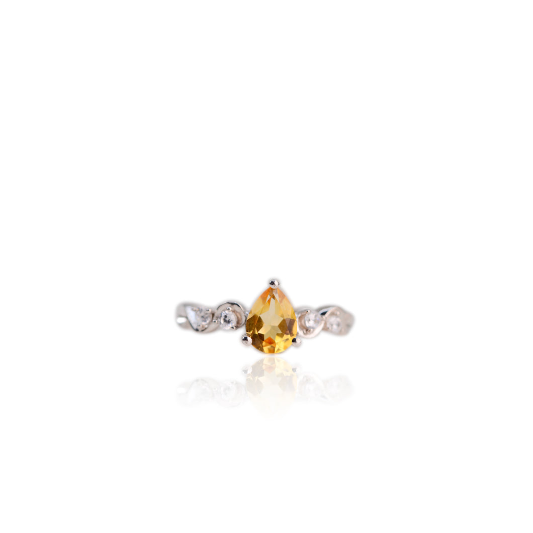 6 x 8 mm. Pear Cut Yellow Brazilian Citrine with Cz Accents Ring