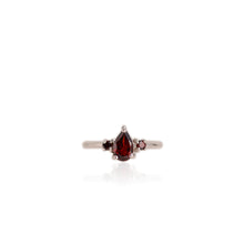 Load image into Gallery viewer, 5 x 7 mm. Pear Cut Red Mozambican Garnet Trilogy Ring
