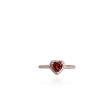 Load image into Gallery viewer, 6 mm. Heart Cut Red Mozambican Garnet with Cz Halo Ring
