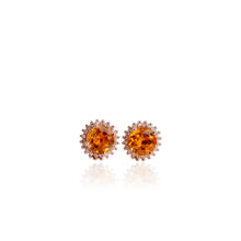 Load image into Gallery viewer, 8 mm. Round Cut Yellow Brazilian Citrine with Cz Accents Earrings
