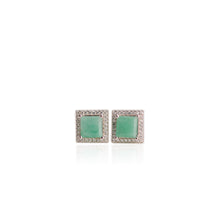 Load image into Gallery viewer, 6 mm. Square Cut Green Brazilian Emerald with Cz Halo Earrings
