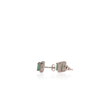 Load image into Gallery viewer, 6 mm. Square Cut Green Brazilian Emerald with Cz Halo Earrings

