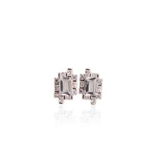 Load image into Gallery viewer, 6 x 8 mm. Octagon Cut White African Goshenite with Cz Accents Earrings
