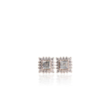 Load image into Gallery viewer, 5 mm. Square Cut Light Blue Brazilian Aquamarine with Cz Accents Earrings
