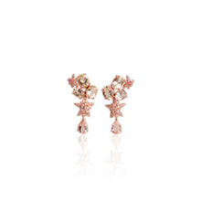 Load image into Gallery viewer, 6 x 8 mm. Oval Cut Yellow Brazilian Beryl and Morganite with Zircon and Sapphire Accents Cluster Drop Earrings
