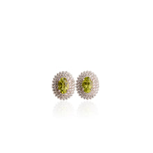 Load image into Gallery viewer, 4 x 6 mm. Oval Cut Green Pakistani Peridot with Cz Halo Earrings
