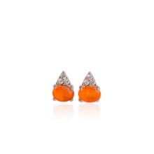 Load image into Gallery viewer, 5 x 7 mm. Oval Cut Orange Ethiopian Opal with Cz Accents Earrings
