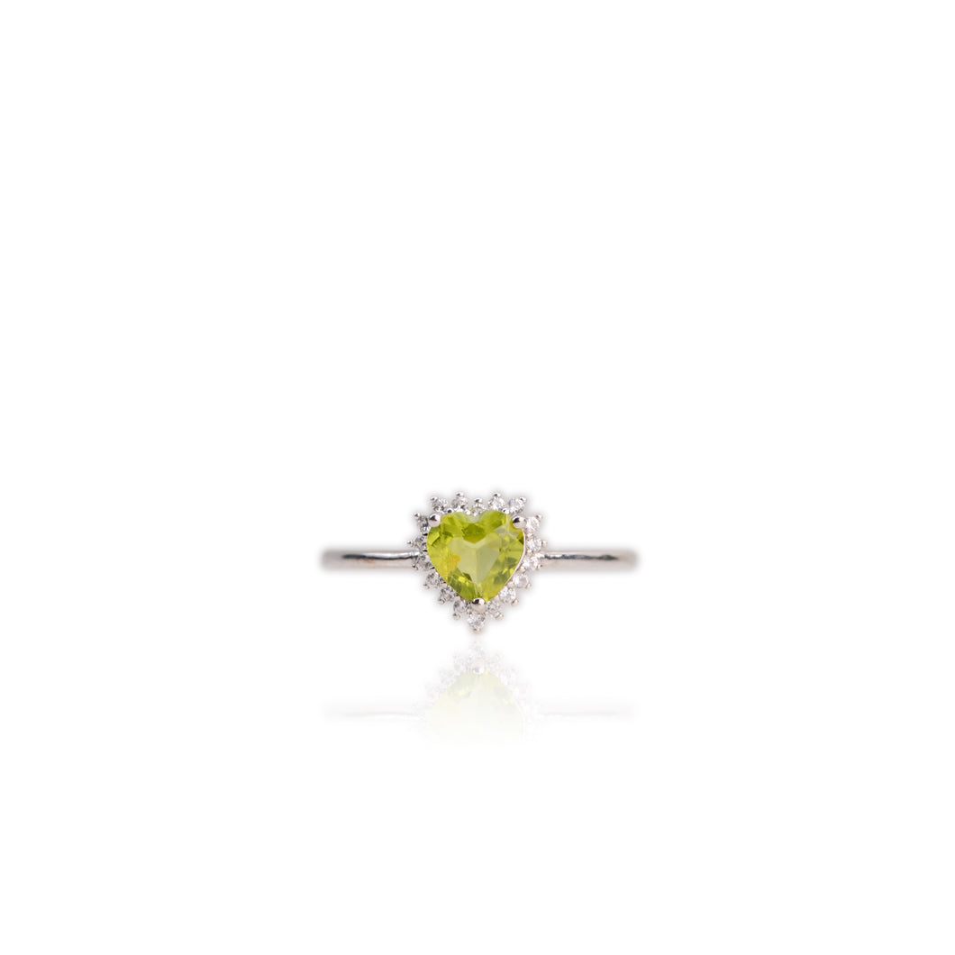 6 mm. Heart Cut Green Pakistani Peridot with Cz Accents Ring