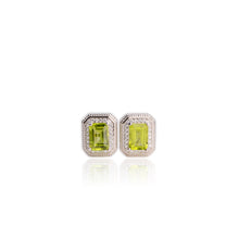 Load image into Gallery viewer, 5 x 7 mm. Octagon Cut Green Pakistani Peridot with Cz Halo Earrings

