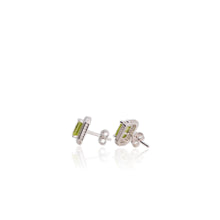 Load image into Gallery viewer, 5 x 7 mm. Octagon Cut Green Pakistani Peridot with Cz Halo Earrings
