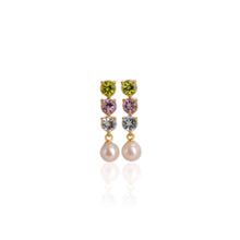 Load image into Gallery viewer, 7.5 mm. Freshwater Pearl, Peridot, Amethyst and Topaz Drop Earrings
