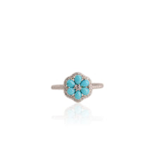 Load image into Gallery viewer, 3 x 4 mm. Pear Cabochon Blue American Turquoise with Cz Accents Ring
