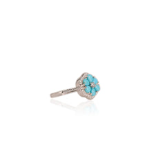 Load image into Gallery viewer, 3 x 4 mm. Pear Cabochon Blue American Turquoise with Cz Accents Ring

