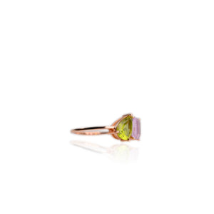 6 x 9 mm. Pear Cut Green Pakistani  Peridot and Amethyst Ring