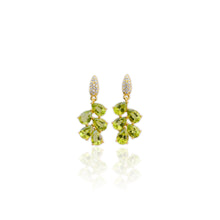 Load image into Gallery viewer, 5 x 7 mm. Pear Cut Green Pakistani Peridot with Cz Accents Cluster Drop Earrings
