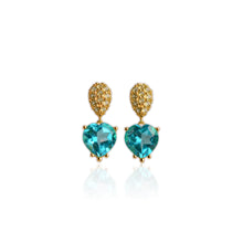 Load image into Gallery viewer, 10 mm. Heart Cut Blue Brazilian Mystic Topaz with Peridot Accents Drop Earrings
