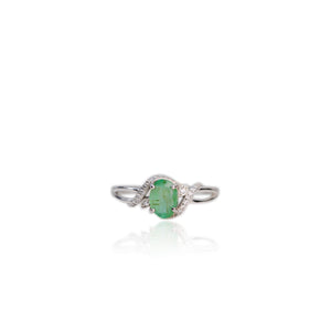 6 x 8 mm. Oval Cut Green Zambian Emerald with Cz Accents Ring