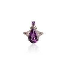 Load image into Gallery viewer, 10 x 15 mm. Pear Cut Purple Brazilian Amethyst and Cz Accents Ring
