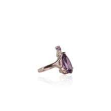Load image into Gallery viewer, 10 x 15 mm. Pear Cut Purple Brazilian Amethyst and Cz Accents Ring
