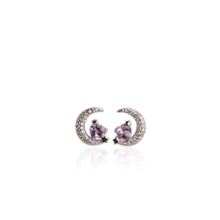 Load image into Gallery viewer, 5 mm. Heart Cut Purple Brazilian Amethyst with Cz Accents Moon Earrings
