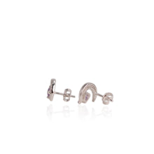 Load image into Gallery viewer, 5 mm. Heart Cut Purple Brazilian Amethyst with Cz Accents Moon Earrings
