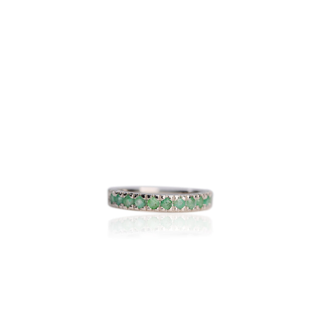2.5 mm. Round Cut Green Zambian Emerald Half Eternity Ring