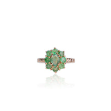 Load image into Gallery viewer, 5 x 6 mm. Oval Cut Green Brazilian Emerald with Cz Accents Cluster Ring (Blemished)
