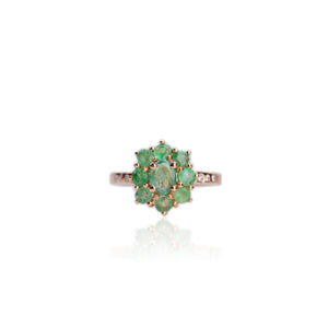 5 x 6 mm. Oval Cut Green Brazilian Emerald with Cz Accents Cluster Ring (Blemished)