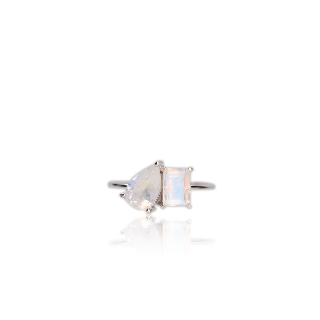 6 x 9 mm. Pear Cut White Indian Moonstone Ring