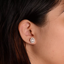 Load image into Gallery viewer, 5 x 7 mm. Oval Cut Multi-coloured Ethiopian Opal with Cz Halo Earrings
