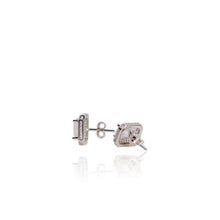 Load image into Gallery viewer, 5 x 7 mm. Octagon Cut White Indian Moonstone with Cz Halo Earrings
