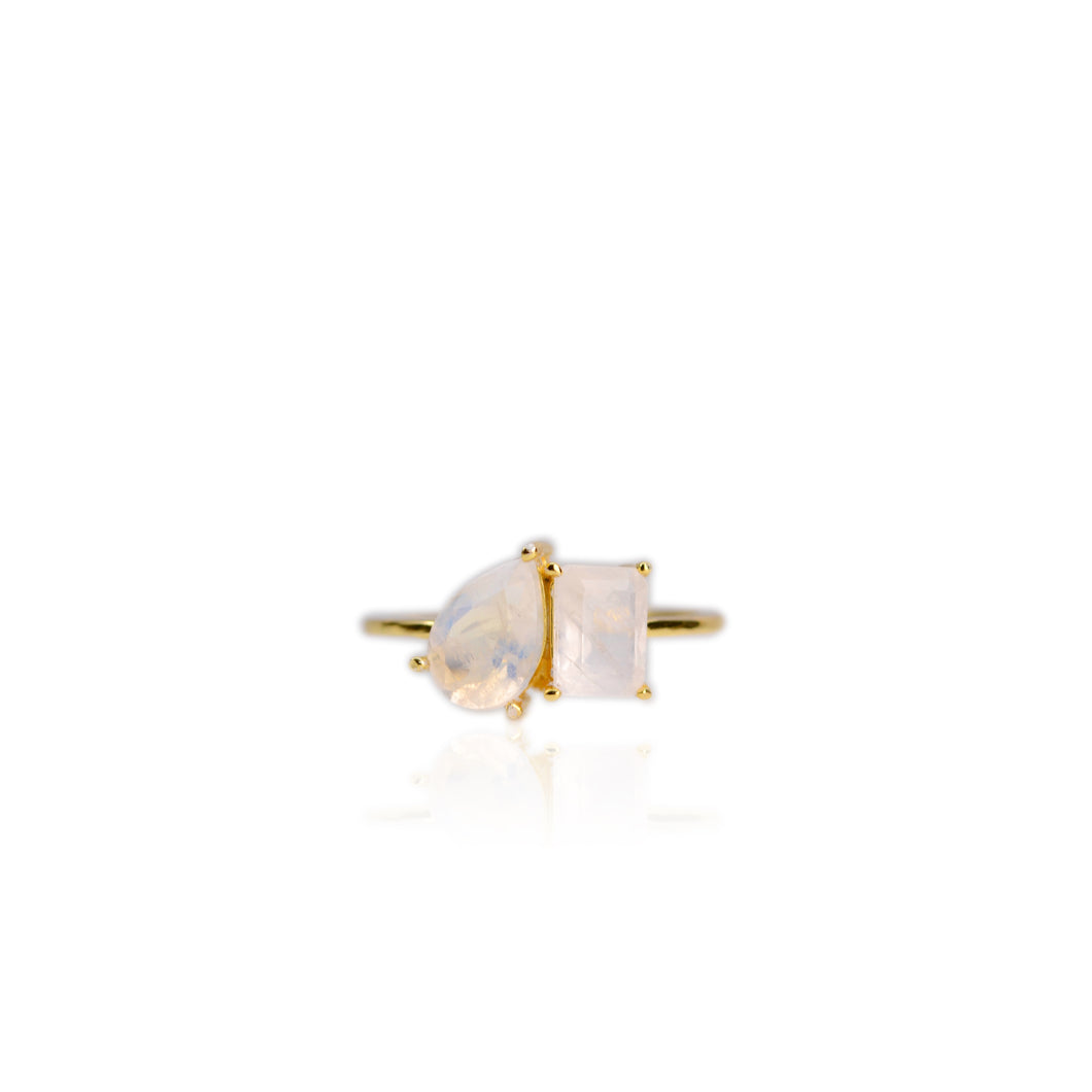 6 x 9 mm. Pear Cut White Indian Moonstone Ring