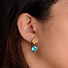 Load image into Gallery viewer, 10 mm. Heart Cut Blue Brazilian Mystic Topaz with Peridot Accents Drop Earrings
