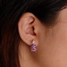 Load image into Gallery viewer, 1.8 mm. Round Cut Purple Brazilian Amethyst with Cz Accents Pineapple Earrings
