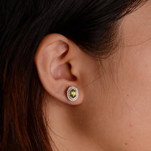 Load image into Gallery viewer, 4 x 6 mm. Oval Cut Green Pakistani Peridot with Cz Halo Earrings
