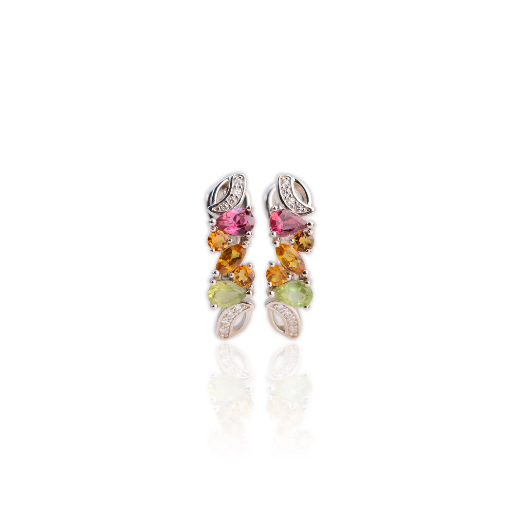 4 x 6 mm. Pear Cut Multi-coloured Nigerian Tourmaline with Cz Accents Cluster Earrings