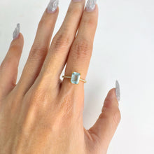 Load image into Gallery viewer, 6 x 8 mm. Octagon Cut Blue Brazilian Aquamarine  with Cz Band Ring
