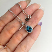 Load image into Gallery viewer, 6 x 8 mm. Oval Cut London Blue Brazilian Topaz with Cz Accents Pendant and Necklace

