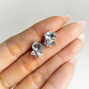 6 x 8 mm. Pear Cut Sky Blue Brazilian Topaz Cluster Earrings