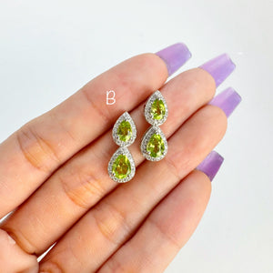 5 x 7 mm. Pear Cut Green Pakistani Peridot with Cz Halo Earrings
